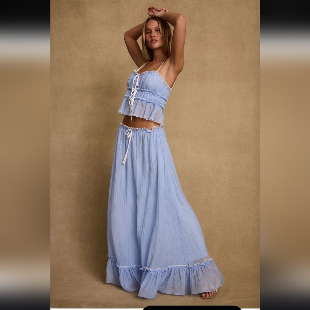 12TH TRIBE Light Blue Dahlia Maxi Skirt and Matching Tie Top Size Large - Picture 4 of 13